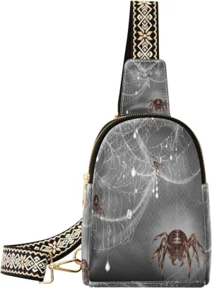 Small Sling Bag Fanny Packs Crossbody Bags for Women 3d Realistic Spiders Leather Fashion Chest Bag Belt Bag for Women for Travel Sports Running Hiking