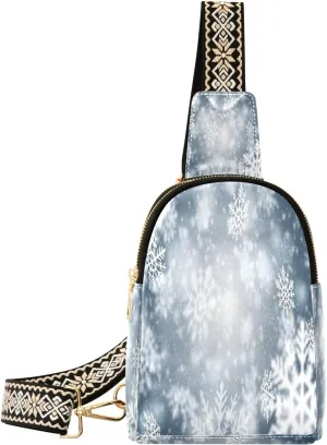 Small Sling Bag Fanny Packs Crossbody Bags for Women Blurred Snow Flake Leather Fashion Chest Bag Belt Bag for Women for Travel Sports Running Hiking