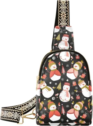 Small Sling Bag Fanny Packs Crossbody Bags for Women Christmas Snowman Leather Fashion Chest Bag Belt Bag for Women for Travel Sports Cycling Hiking