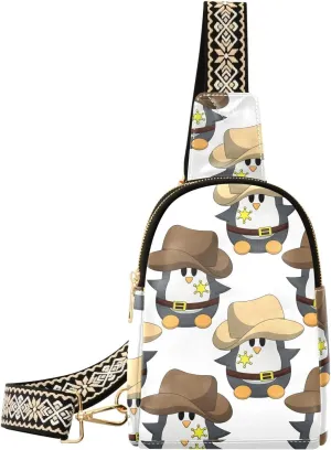 Small Sling Bag Fanny Packs Crossbody Bags for Women Cute Penguin Cowboy Leather Fashion Chest Bag Belt Bag for Women for Travel Sports Running