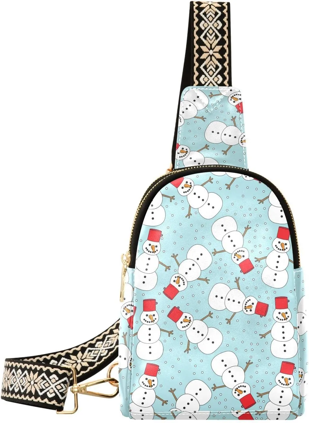 Small Sling Bag Fanny Packs Crossbody Bags for Women Cute Snowmen Leather Fashion Chest Bag Belt Bag for Women for Travel Sports Running Hiking