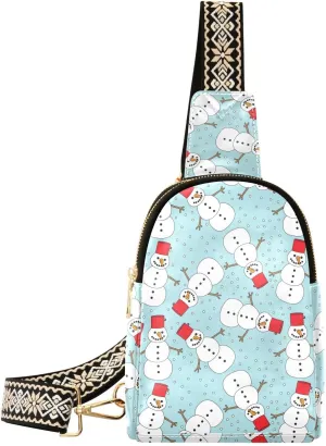 Small Sling Bag Fanny Packs Crossbody Bags for Women Cute Snowmen Leather Fashion Chest Bag Belt Bag for Women for Travel Sports Running Hiking