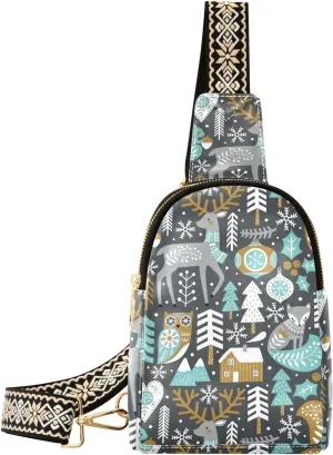 Small Sling Bag Fanny Packs Crossbody Bags for Women Cute Woodland Animals Leather Fashion Chest Bag Belt Bag for Women for Travel Sports Running Hiking