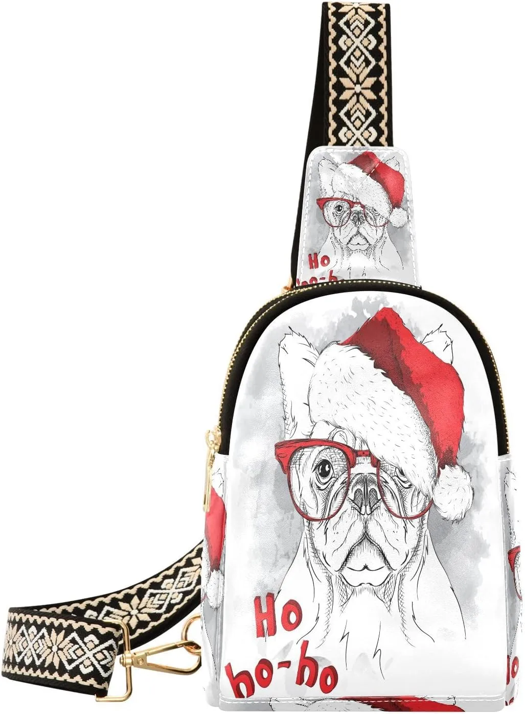 Small Sling Bag Fanny Packs Crossbody Bags for Women Dog Portrait in Santa's Hat Leather Fashion Chest Bag Belt Bag for Women for Travel Sports Running Hiking