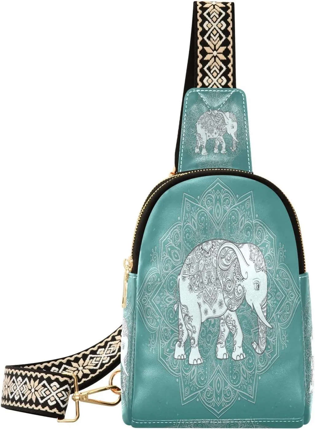 Small Sling Bag Fanny Packs Crossbody Bags for Women Elephant Floral Totem Leather Fashion Chest Bag Belt Bag for Women for Travel Sports Running Hiking