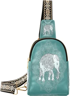 Small Sling Bag Fanny Packs Crossbody Bags for Women Elephant Floral Totem Leather Fashion Chest Bag Belt Bag for Women for Travel Sports Running Hiking