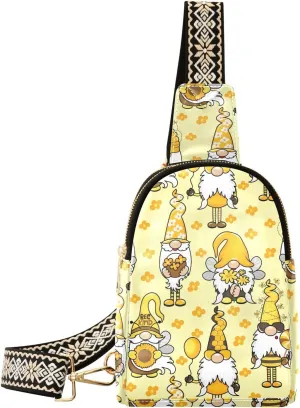 Small Sling Bag Fanny Packs Crossbody Bags for Women Garden Honeybee Gnomes Leather Fashion Chest Bag Belt Bag for Women for Travel Sports Running Hiking