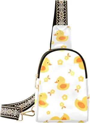 Small Sling Bag Fanny Packs Crossbody Bags for Women Little Duck Cartoon Leather Fashion Chest Bag Belt Bag for Women for Travel Sports Running Hiking