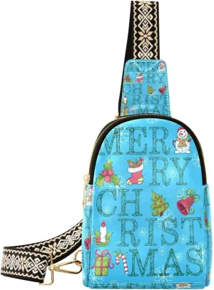Small Sling Bag Fanny Packs Crossbody Bags for Women Merry Christmas Leather Fashion Chest Bag Belt Bag for Women for Travel Running Cycling