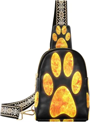 Small Sling Bag Fanny Packs Crossbody Bags for Women Panda Paw Fire Flames Leather Fashion Chest Bag Belt Bag for Women for Travel Sports Running Hiking