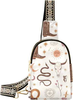 Small Sling Bag Fanny Packs Crossbody Bags for Women Western Boho Cowgirl Leather Fashion Chest Bag Belt Bag for Women for Travel Sports Running Hiking