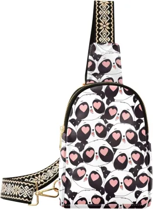Small Sling Bag for Women Cute Panda Bear PC Leather Fanny Pack Crossbody Funny Hearts Animals Fashion Waist Packs Chest Bag for Travel Sports Running Hiking