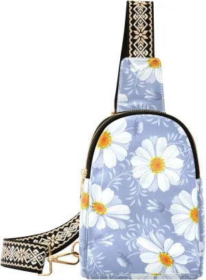 Small Sling Bag for Women Retro Flower Daisy PC Leather Fanny Pack Crossbody Fashion Waist Packs Chest Bag for Travel Sports Running Hiking