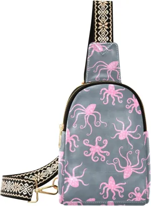 Small Sling Bag for Women Sea Octopuses PC Leather Fanny Pack Crossbody Watercolor Fashion Waist Packs Chest Bag for Travel Sports Running Hiking