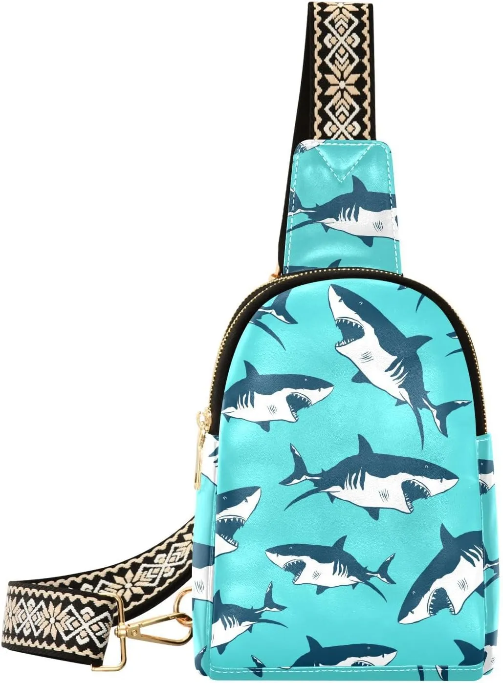 Small Sling Bag for Women Shark Print PC Leather Fanny Pack Crossbody Cool Summer Fashion Waist Packs Chest Bag for Travel Sports Running Hiking