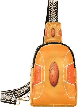 Small Sling Bag Waist Packs Leather Crossbody Packs Chest Bag Basketball Court for Women Travel Belt Purse