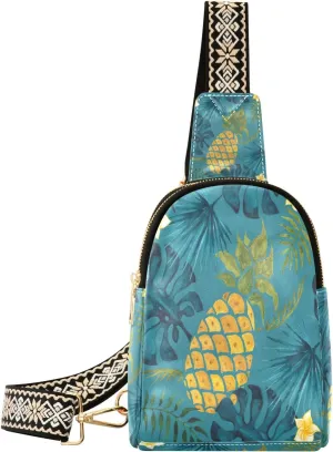 Small Sling Bag Waist Packs Leather Crossbody Packs Chest Bag Leaves Pineapple for Women Travel Belt Purse