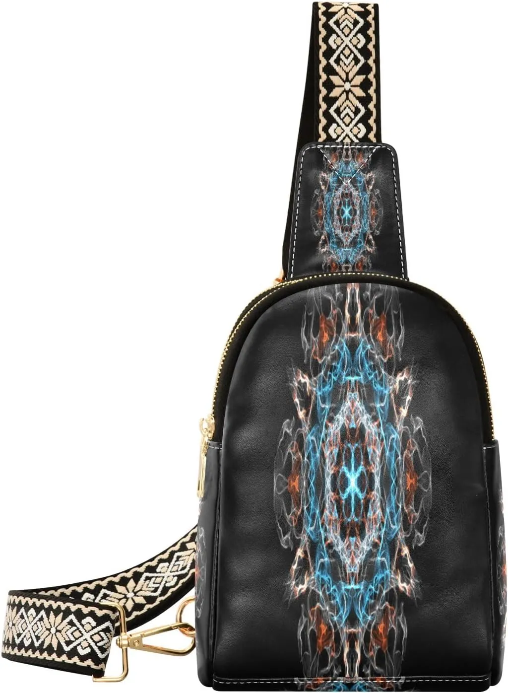 Small Sling Bag Waist Packs Leather Crossbody Packs Chest Bag Mandala Pattern for Women Travel Belt Purse