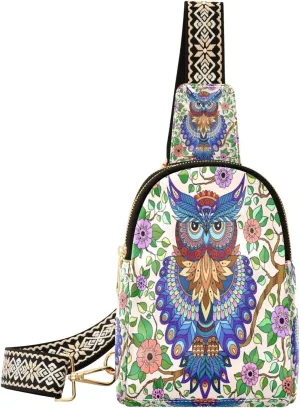 Small Sling Bag Waist Packs Leather Crossbody Packs Chest Bag Owl for Women Travel Belt Purse