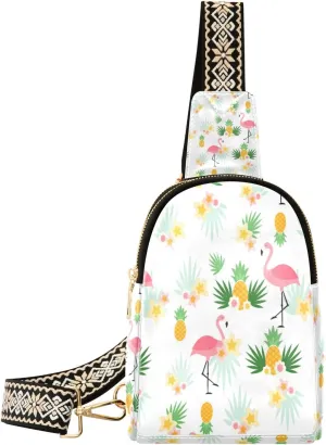 Small Sling Bag Waist Packs Leather Crossbody Packs Chest Bag Pineapple Flamingos for Women Travel Belt Purse