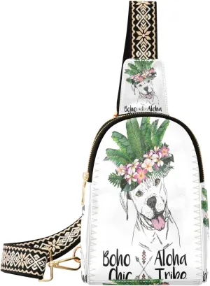 Small Sling Bag Waist Packs Leather Crossbody Packs Chest Bag Pitbull Dog for Women Travel Belt Purse