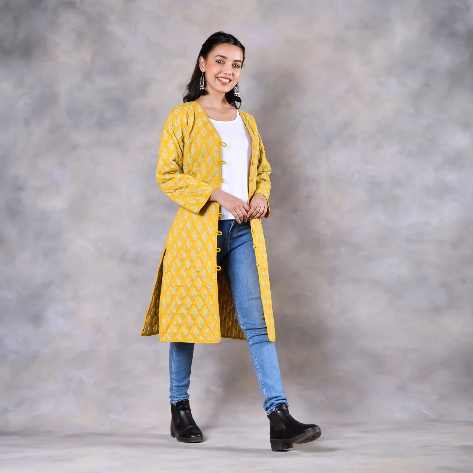 Snowdrop Mustard Reversible Quilted Jacket