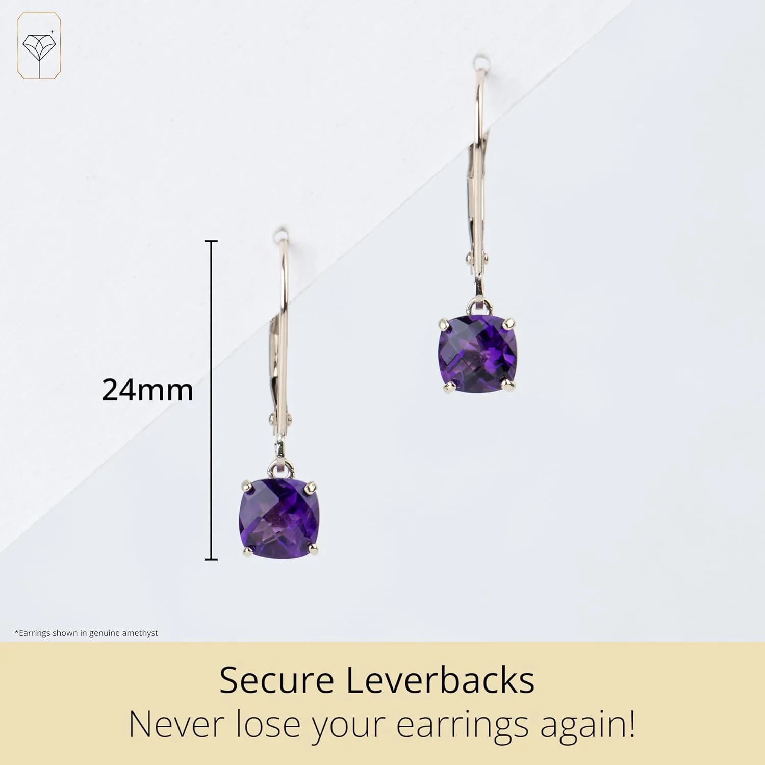 Solid 10K Gold Cushion Cut Dangle Gemstone Earrings for Women | 6mm Gemstone Birthstone Earrings | Checkerboard 10 Karat Gold Dangle Drop Leverback Earring for Women by MAX   STONE