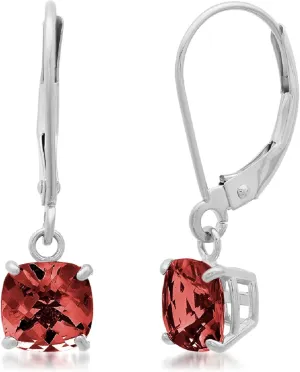 Solid 10K Gold Cushion Cut Dangle Gemstone Earrings for Women | 6mm Gemstone Birthstone Earrings | Checkerboard 10 Karat Gold Dangle Drop Leverback Earring for Women by MAX   STONE