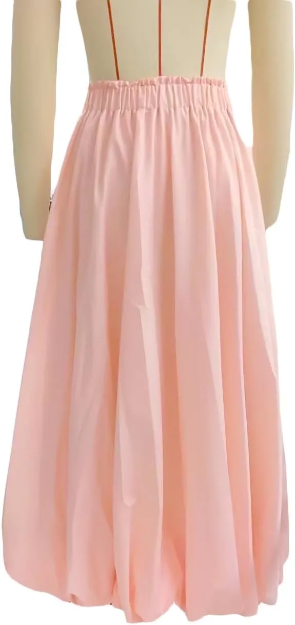 SOLILOQUY Women's Balloon Long Skirt Y2k Low Waist Solid Color A-Line Pleated Bubble Maxi Skirt Casual Puff Flowy Skirts