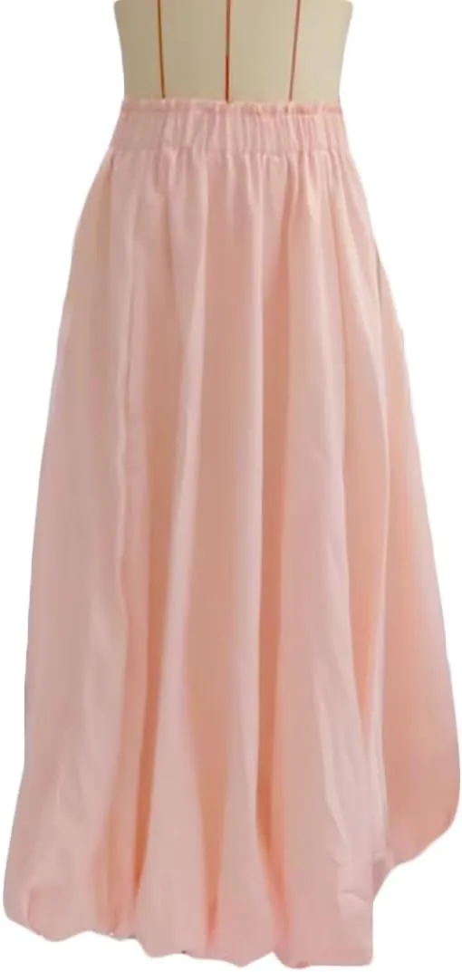 SOLILOQUY Women's Balloon Long Skirt Y2k Low Waist Solid Color A-Line Pleated Bubble Maxi Skirt Casual Puff Flowy Skirts