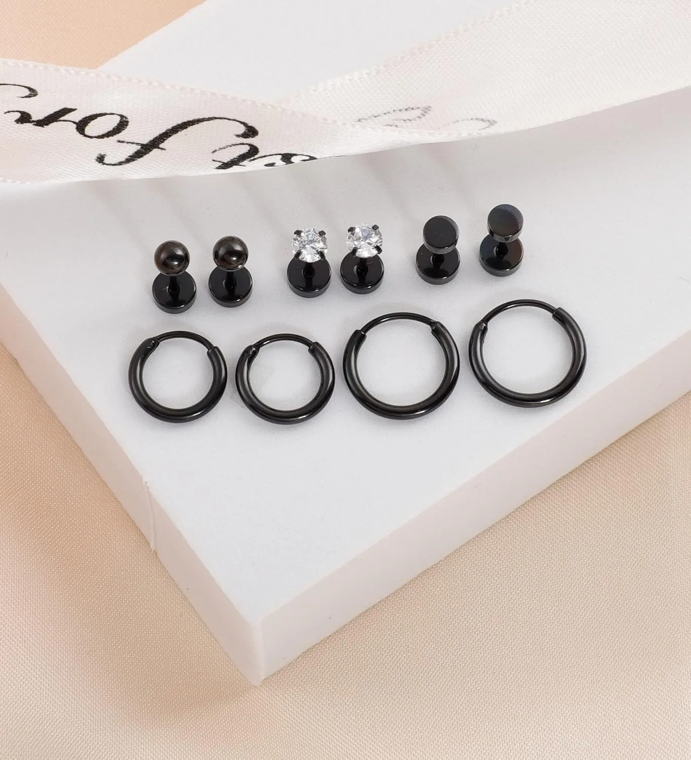 Staligue 5 Pairs Titanium Earrings - Dot Ball Cubic Zirconia 20 Gauge Pure Titanium Stud Hoop Earrings Set - Flat Back for Women