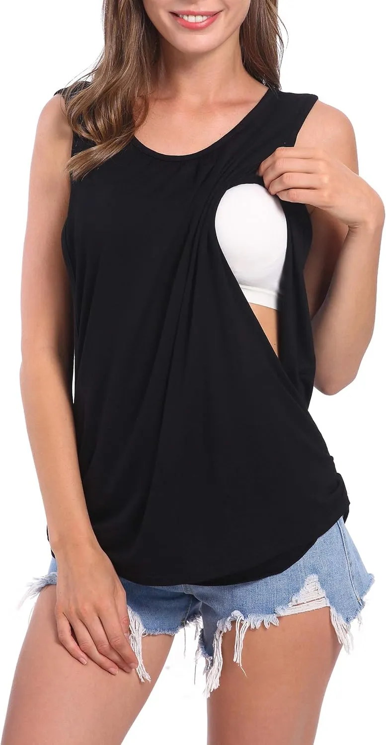 SUIEK Women's Maternity Nursing Tops Breastfeeding Tanks Tee Shirt Pregnancy Clothes