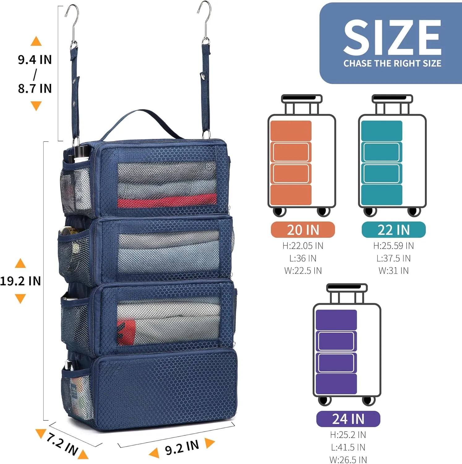 Suitcase Organizer Travel Bags Organizer for Luggage Compression Hanging Packing Cubes for Travel Carry on Closet (Bag Only)