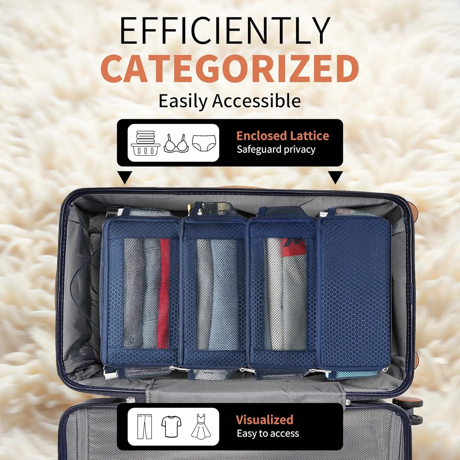Suitcase Organizer Travel Bags Organizer for Luggage Compression Hanging Packing Cubes for Travel Carry on Closet (Bag Only)