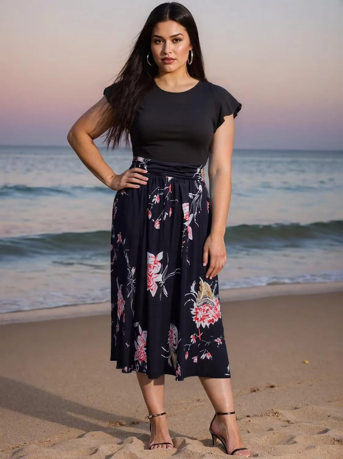 Superband Women Summer 2025 Maxi Dress Vacation Floral Short SleeveSquare Neck Casual Boho Split Beach Long Flowy Sundress