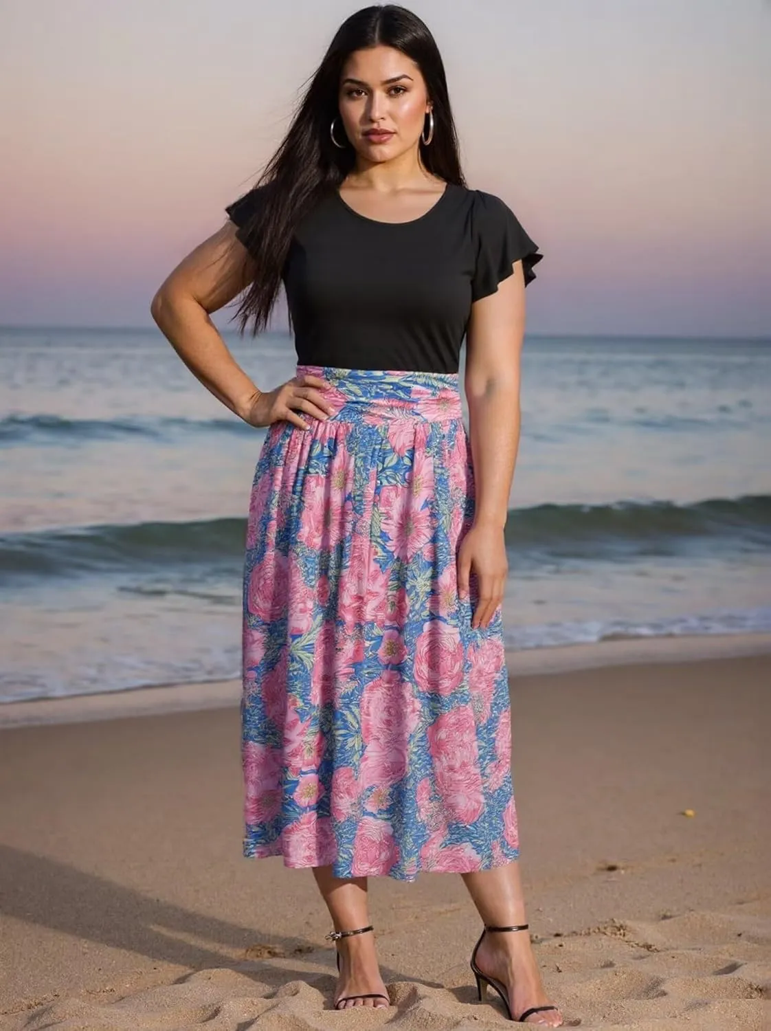 Superband Women Summer 2025 Maxi Dress Vacation Floral Short SleeveSquare Neck Casual Boho Split Beach Long Flowy Sundress
