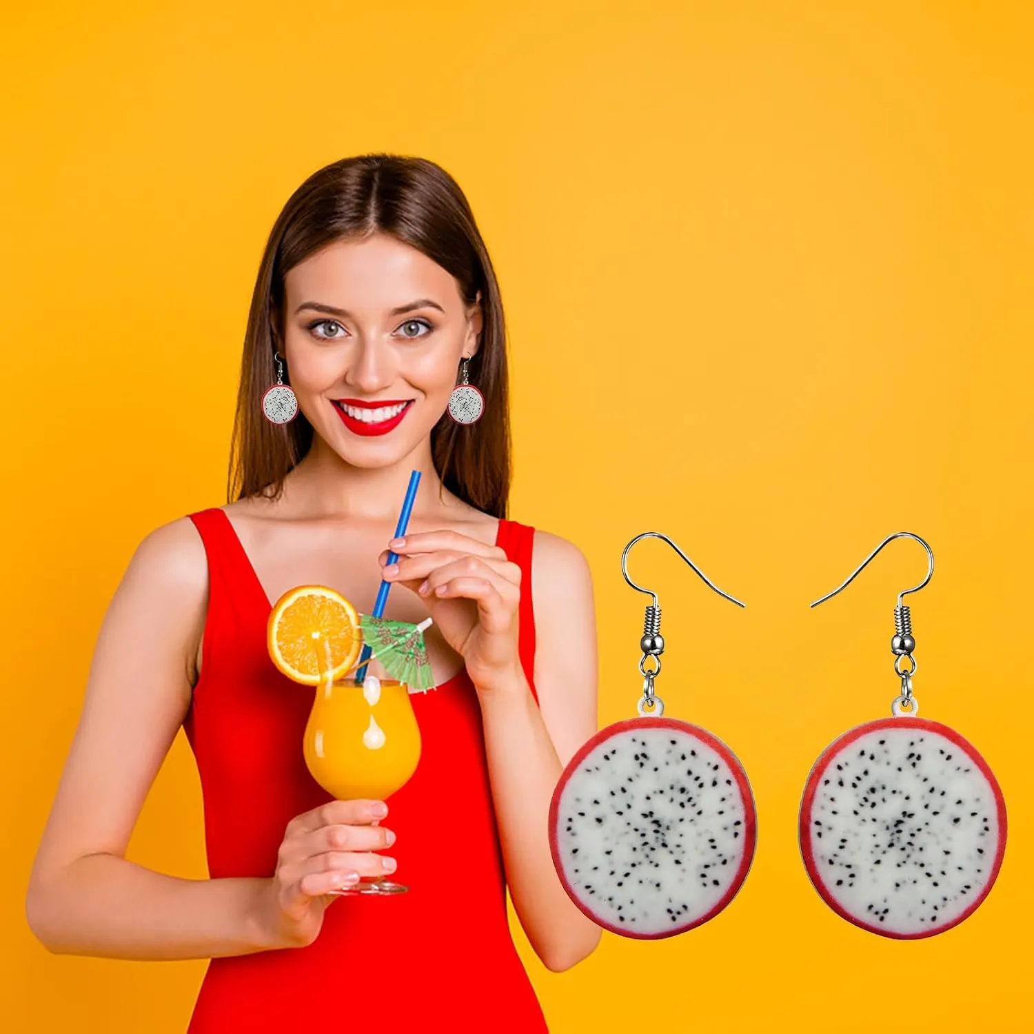 Thick Hoops Cute Feminine Fruit Earrings Multi Piece Set Funny Kawaii Lemon Earrings Funky Novelty Small Studs Earrings