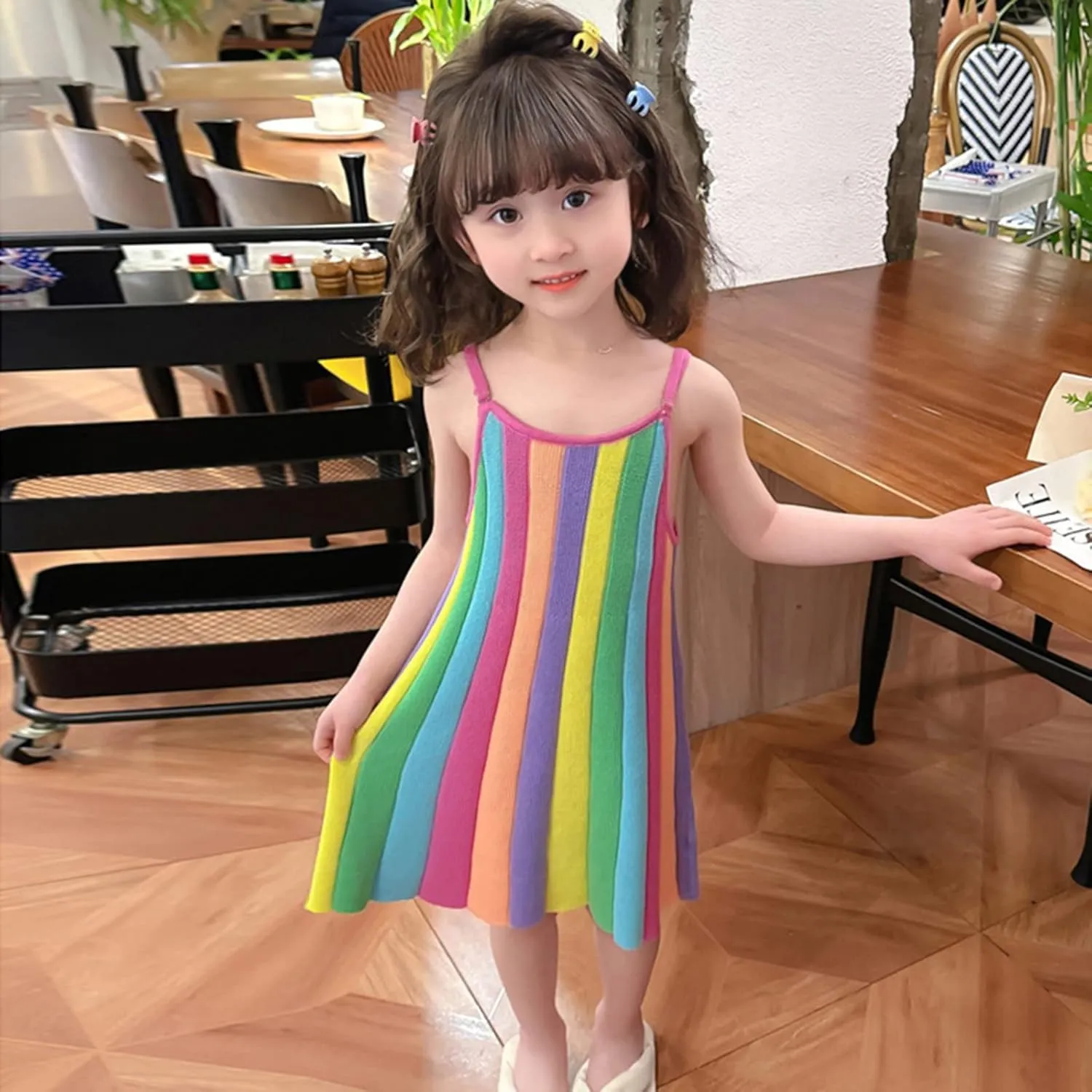 Toddler Baby Girls Rainbow Dress Summer Sleeveless Beach Sundress Casual Swing Spaghetti Straps Dress