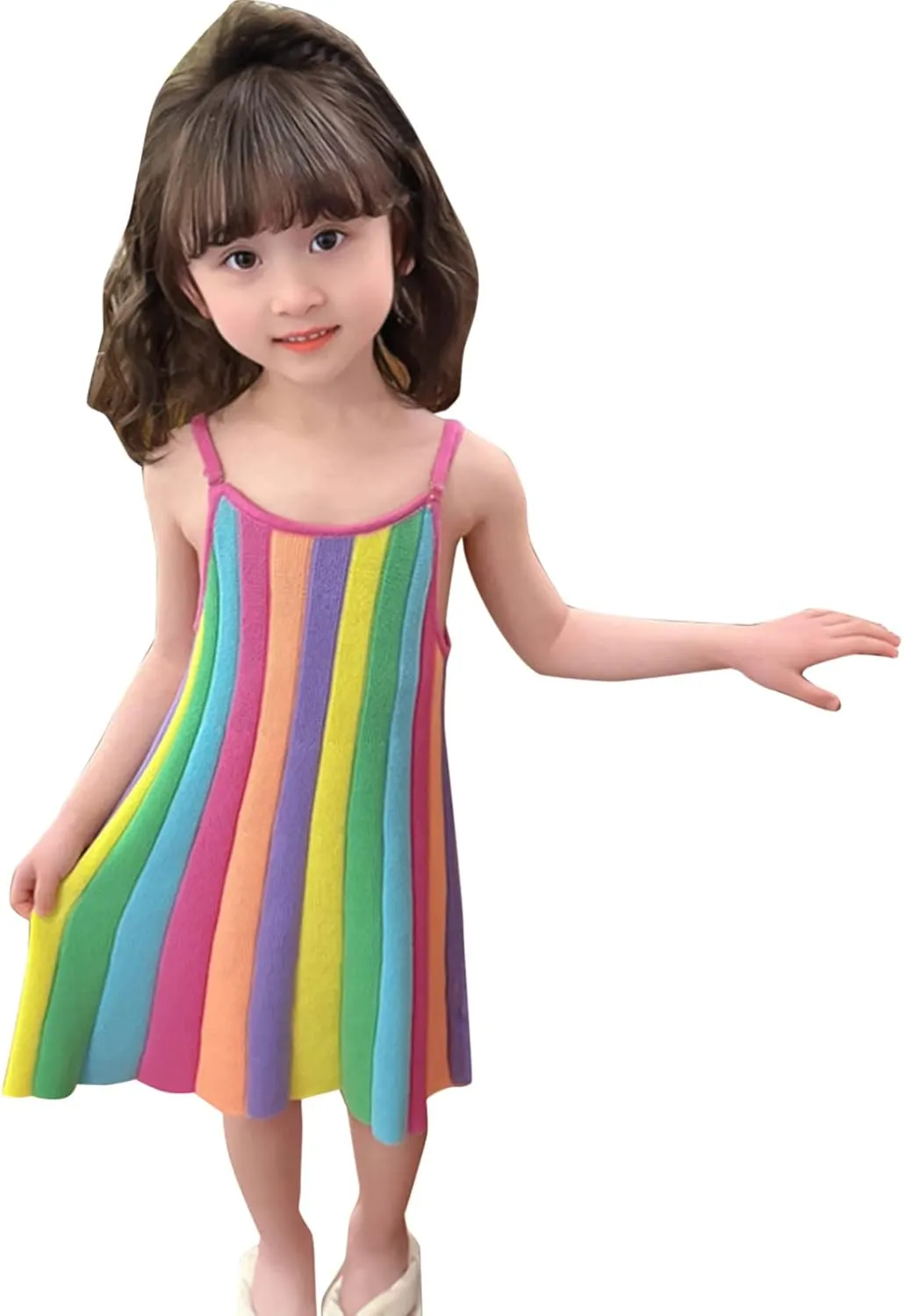 Toddler Baby Girls Rainbow Dress Summer Sleeveless Beach Sundress Casual Swing Spaghetti Straps Dress