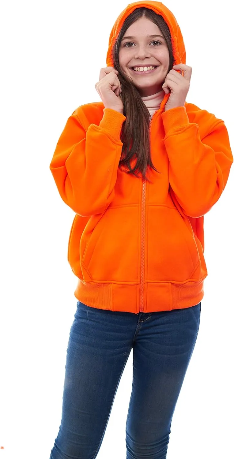 TrailCrest by Treel Kids Orange Safety Full Zip High Visibility Thick Fleece Hoodie Sweatshirt Hunting Jacket