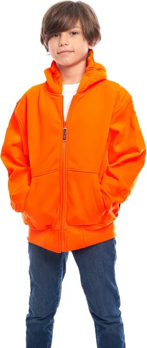 TrailCrest by Treel Kids Orange Safety Full Zip High Visibility Thick Fleece Hoodie Sweatshirt Hunting Jacket