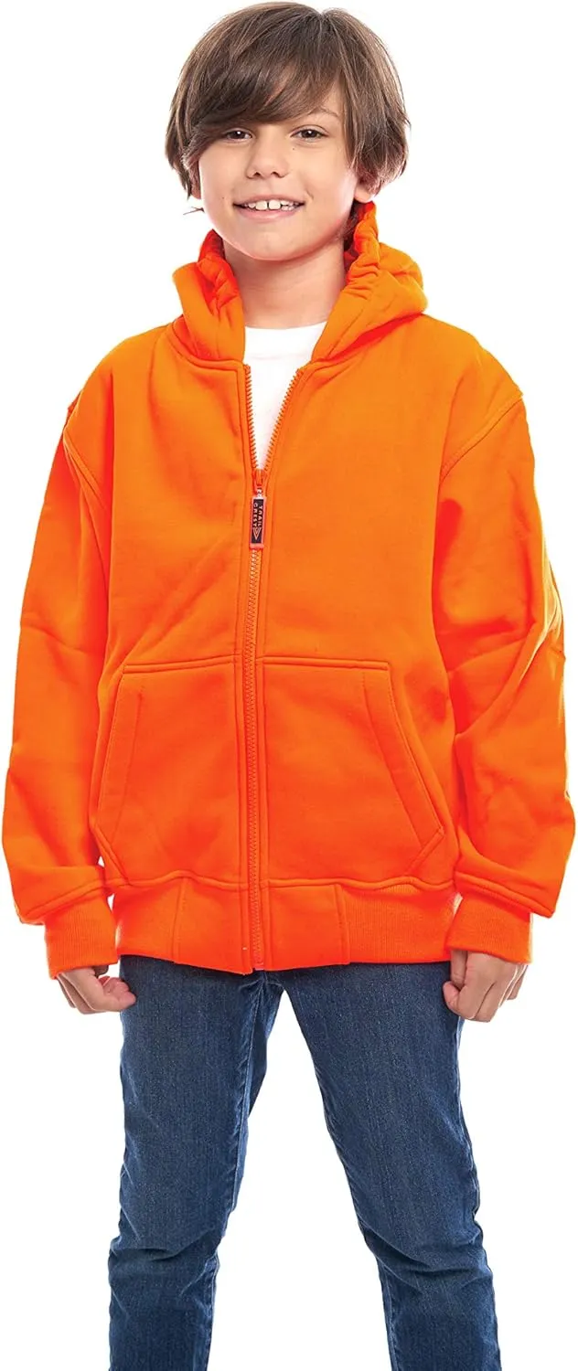 TrailCrest by Treel Kids Orange Safety Full Zip High Visibility Thick Fleece Hoodie Sweatshirt Hunting Jacket