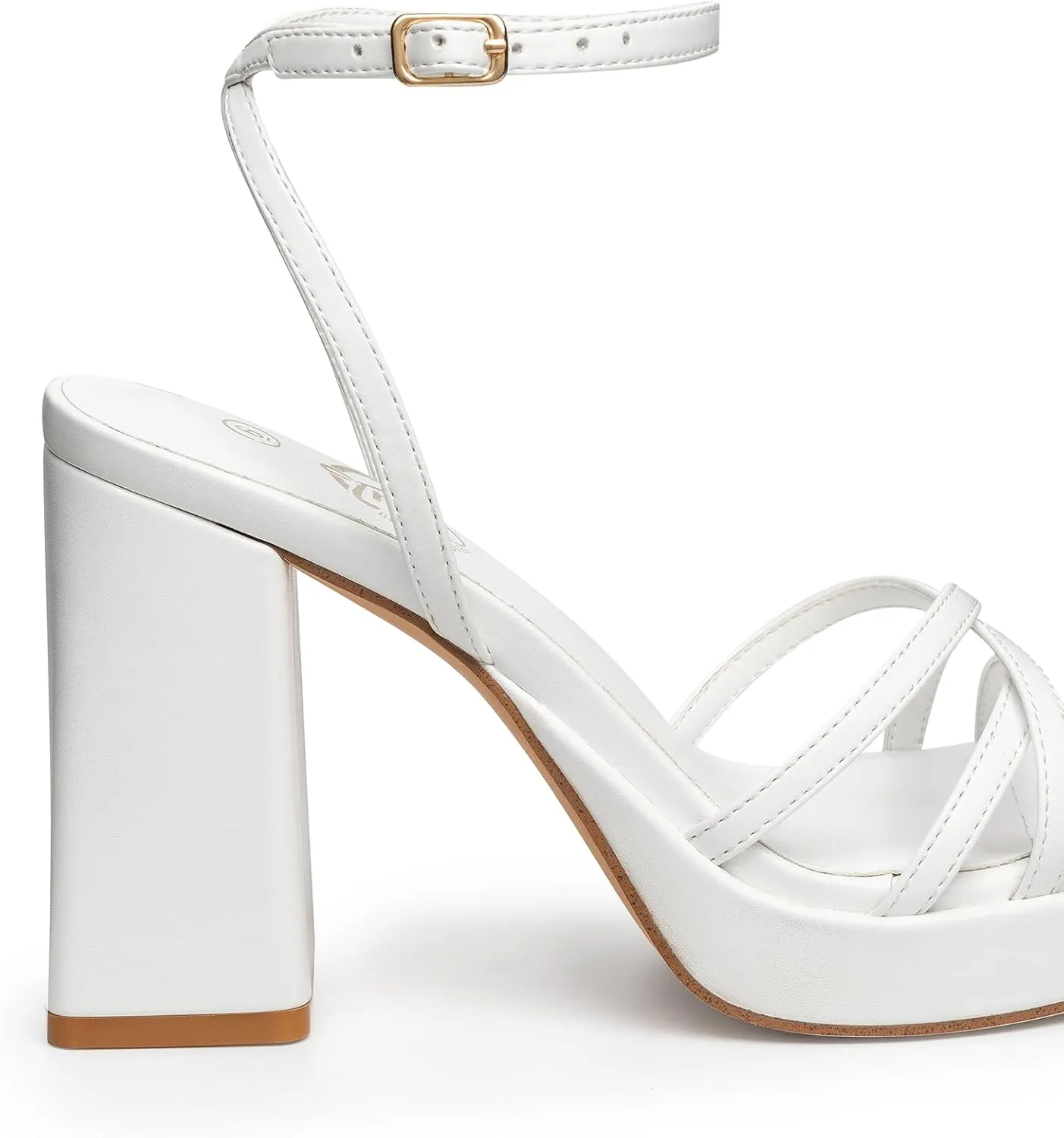 Trary Gold & White Heels - Square Toe, 3 inch Platform, Strappy & Block Heels for Wide Feet, Ankle Strap Y2k Shoes for Prom