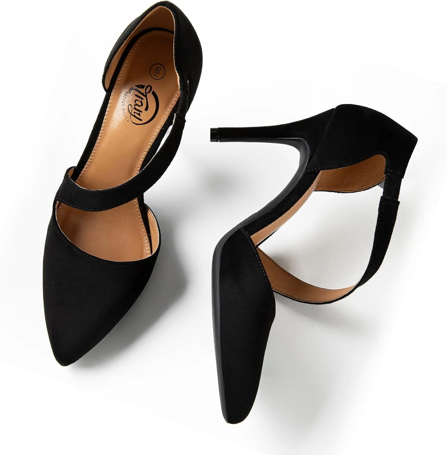 Trary Heels for Women Dress Closed Pointed Toe Heels Comfortable Stiletto High Heels Pumps Sexy Slip On D'Orsay Pumps with Cross Elastic Straps Work Wedding Party Shoes for Women