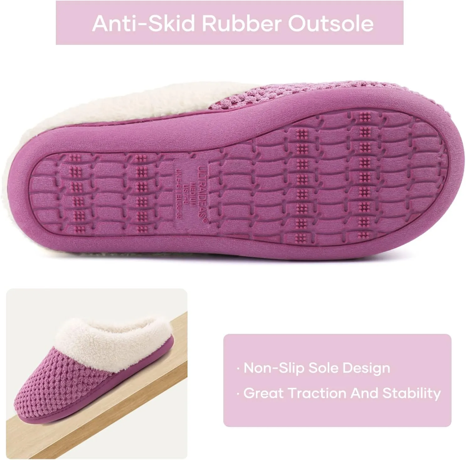 ULTRAIDEAS Women's Lamb-hug Comfy Fleece House Slippers Memory Foam, Slip-on House Shoes Indoor Outdoor