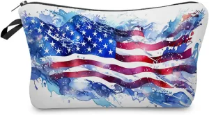 USA Flag Cosmetic Bag Cute Small Makeup Bag Travel Toiletry Zipper Pouch Girls Retro Gifts for Sisters American Flag Makeup Bag Gift for Women