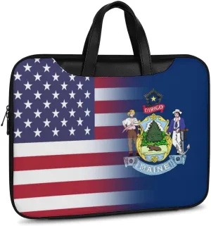 U.S.A Maine State Flag Leather Bag Laptop Case Slim Water Resistant Computer Bags with Handle Briefcase for Work