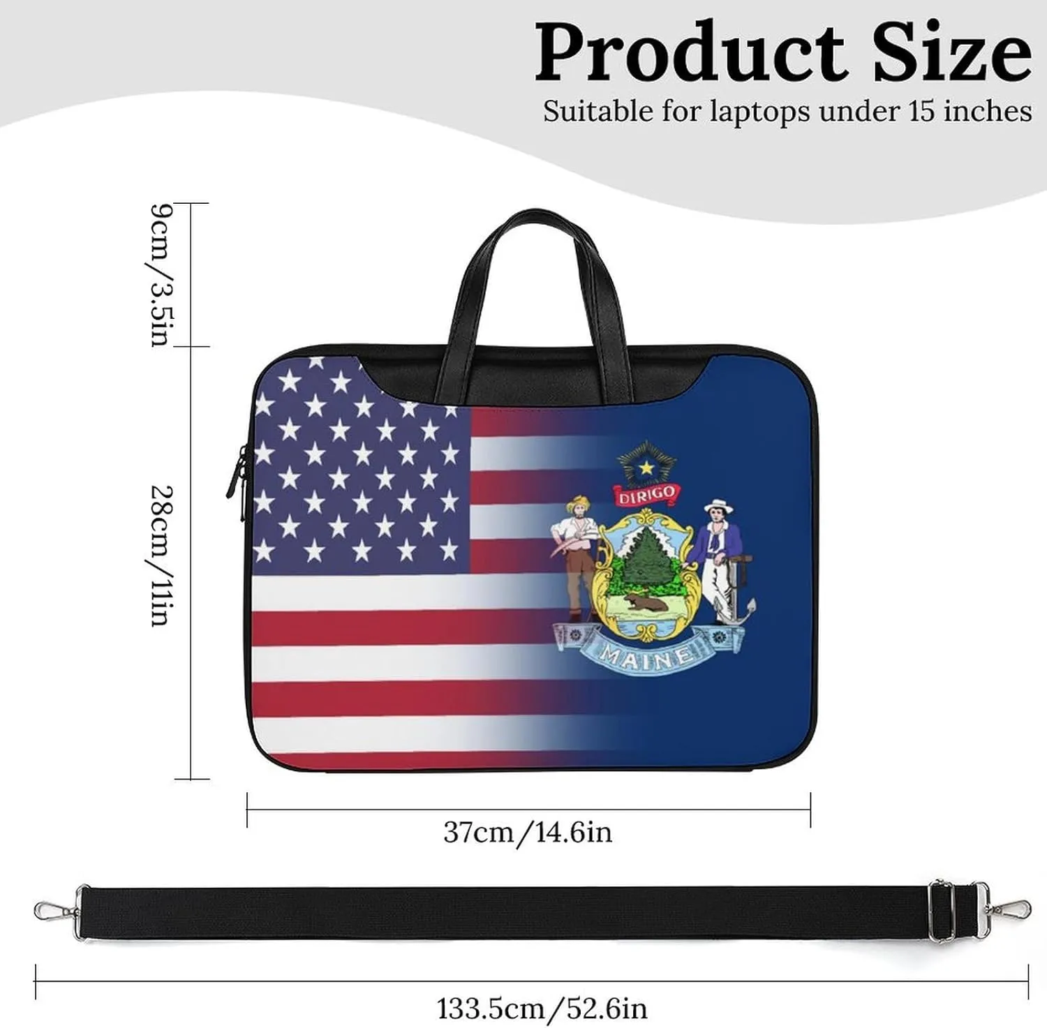 U.S.A Maine State Flag Leather Bag Laptop Case Slim Water Resistant Computer Bags with Handle Briefcase for Work