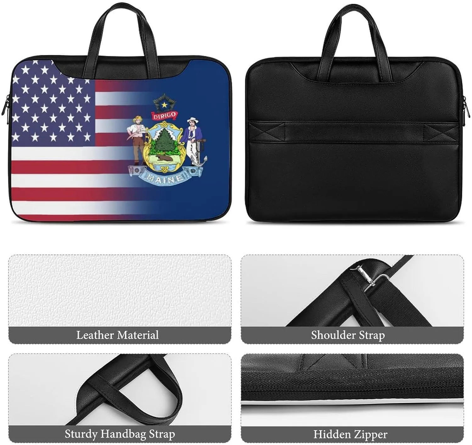 U.S.A Maine State Flag Leather Bag Laptop Case Slim Water Resistant Computer Bags with Handle Briefcase for Work