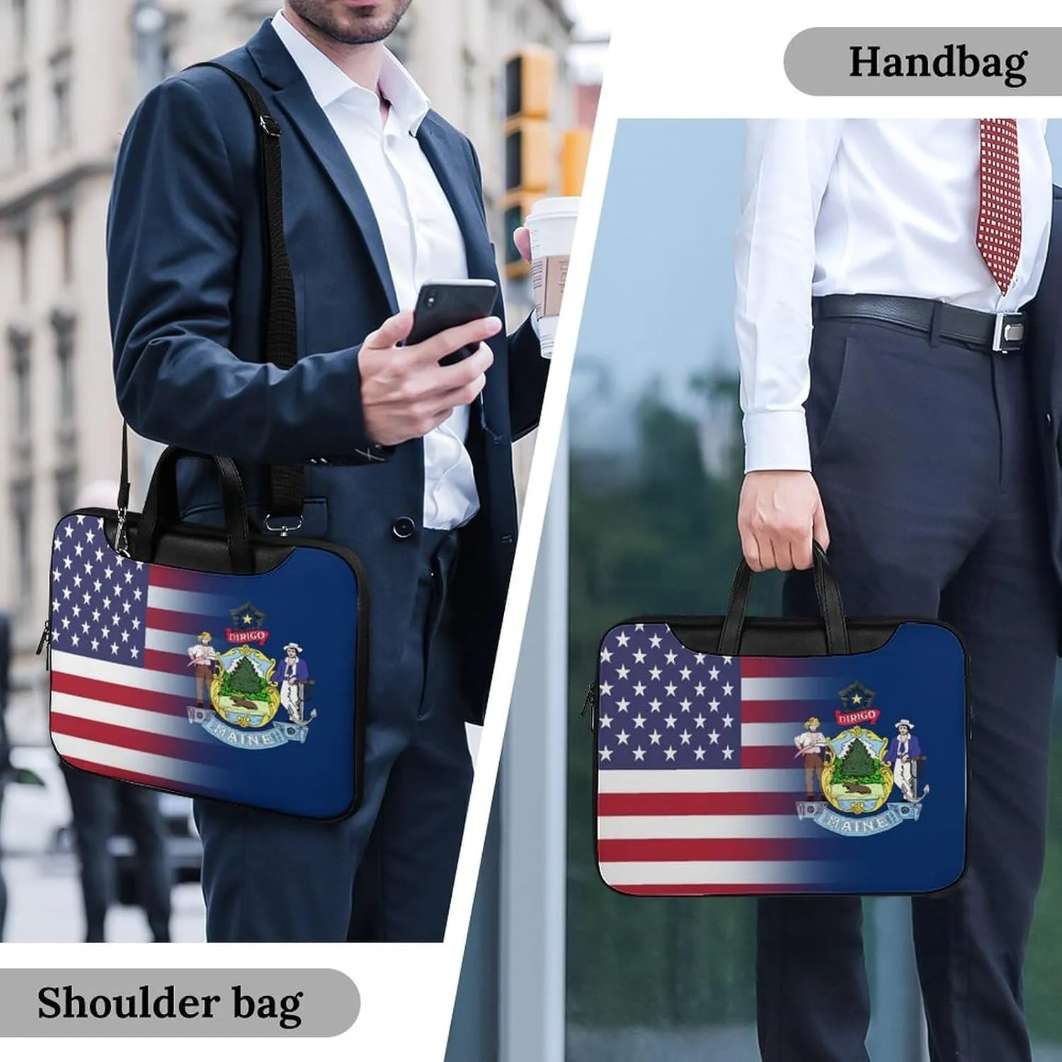 U.S.A Maine State Flag Leather Bag Laptop Case Slim Water Resistant Computer Bags with Handle Briefcase for Work